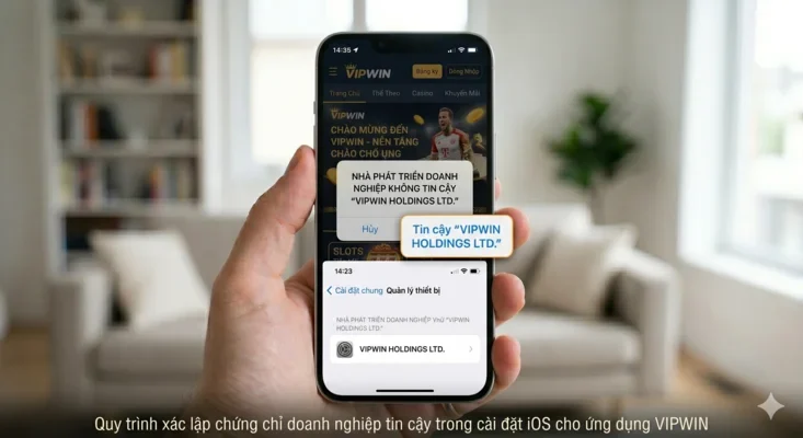 Quy trình xác lập chứng chỉ doanh nghiệp tin cậy trong cài đặt iOS cho ứng dụng VIPWIN
